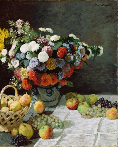 Asetelma kukilla ja hedelmillä, 1869 tekijältä Claude Monet
