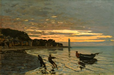 Veneen hinaaminen, Honfleur tekijältä Claude Monet