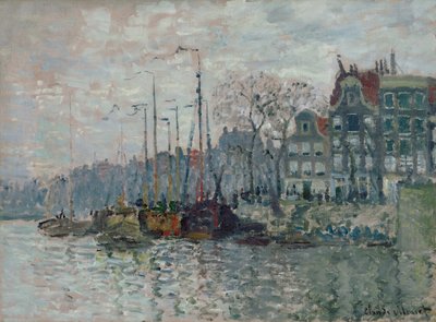 Näkymä Prins Hendrikkadelle ja Kromme Waalille Amsterdamissa, 1874 tekijältä Claude Monet