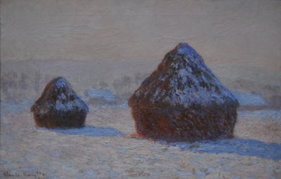 Wheatstacks, Snow Effect, Aamu, 1891 tekijältä Claude Monet