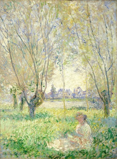 Nainen istuu pajujen alla tekijältä Claude Monet
