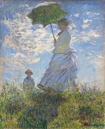 Nainen aurinkovarjon kanssa - Madame Monet ja hänen poikansa tekijältä Claude Monet