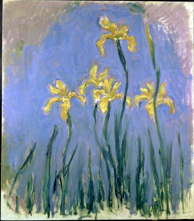 Keltaiset iirikset; Les Iris Jaunes, n. 1918-1925 (öljy kankaalle) tekijältä Claude Monet