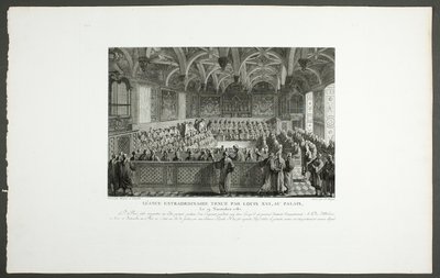 Ludvig XVI:n pitämä erityisistunto palatsissa, sarjasta Tableaux historiques de la Révolution française (Ranskalaisen vallankumouksen historialliset kuvat) tekijältä Claude Niquet