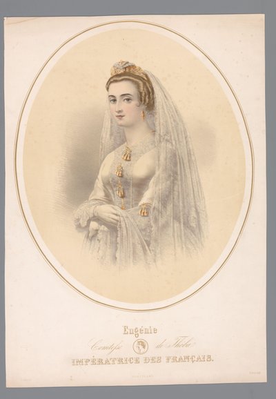 Portret van Eugenie, keizerin van Frankrijk Eugenie, Theban kreivitär. Ranskan keisarinna (otsikko esineessä) tekijältä Claude Régnier