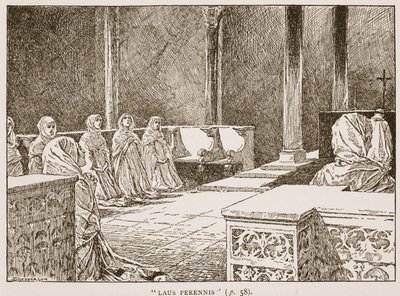 Laus Perennis, kuvitus teoksesta "The Church of England: A History for the People", kirjoittanut H.D.M. Spence-Jones, pubi. n. 1910 (seepiavalokuva) tekijältä Claude Shepperson