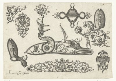 Kymmenen motiivia Plusieurs pieces et ornaments Darquebuzerie (sarjan nimi) tekijältä Claude Simonin