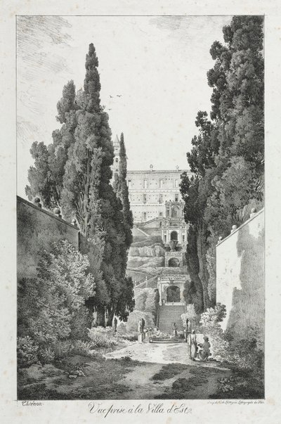 Näkymä Villa dEstessä, Tivolissa, 1817. tekijältä Claude Thienon