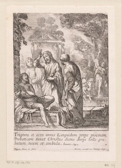Miehen paraneminen Bethesdan uima-altaalla Miracula Domini Nostri Jesu Christi (sarjan nimi) Kristuksen ihmeet (sarjan nimi) tekijältä Claude Vignon