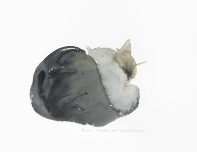 Nukkuva kissa, 1985 (akvarelli) tekijältä Claudia Hutchins Puechavy