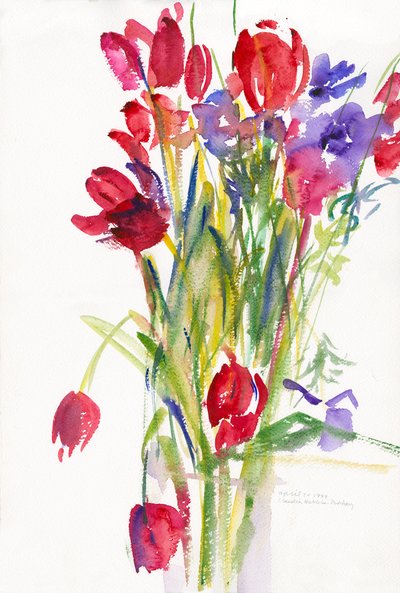 Tulppaanit, 1999, (akvarelli paperille) tekijältä Claudia Hutchins Puechavy