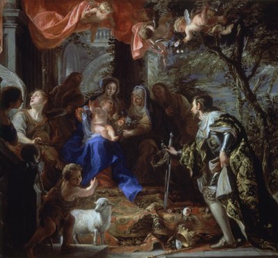 Neitsyt Ludvigin, Ranskan kuninkaan, palvoma Neitsyt ja lapsi, noin 1665 (öljy kankaalle). tekijältä Claudio Coello