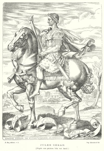 Julius Caesar, roomalainen sotilas ja poliitikko (kaiverrus) tekijältä Claudius Popelin