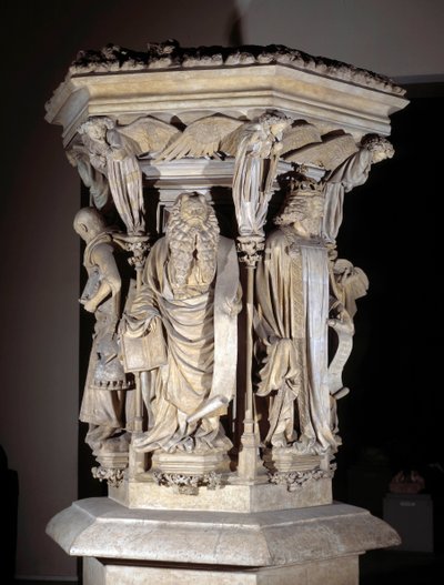 Flanderin goottilainen taide: jalusta, jossa Claus Sluterin (1350-1406) esitykset Danielista, Sakariesta, Jesajasta, Mooseksesta (etualalla), Jeremiestä ja Daavidista, joka tunnetaan Mooseksen puitteina (tai Profeettojen kaivoina) tekijältä Claus Sluter