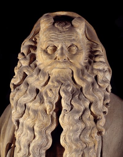 Flanderin goottilainen taide: profeetta Mooses. yksityiskohta jalustasta, jossa Claus Sluterin (1350-1406) esitykset Danielista, Sakariasta, Jesajasta, Moosesta, Jeremiasta ja Daavidista, joka tunnetaan Mooseksen Puits (tai Profeettojen kaivo) tekijältä Claus Sluter