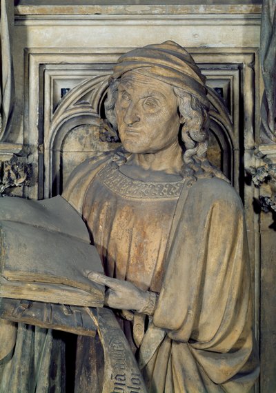 Jeremia, yksityiskohta yhdestä Mooseksen kaivon kuusikulmaisen jalustan profeettafiguurista, 1395-1404, kivi tekijältä Claus and Malouel, Jean Sluter