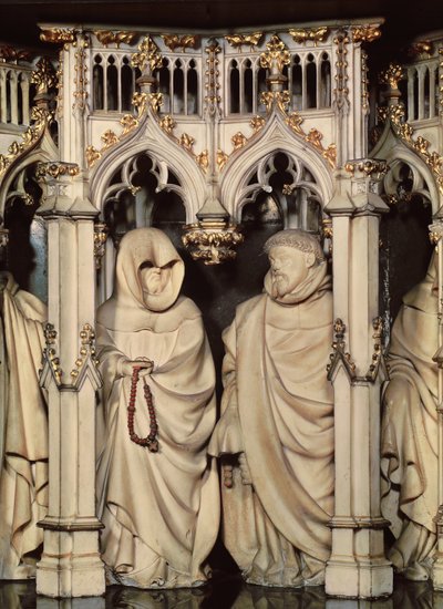 Filippus Rohkean (1342-1404) hauta, yksityiskohta kahdesta surejasta, Chartreusen kirkosta Champmolissa tekijältä Claus and Marville Jean de (d.1389) Sluter
