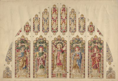 Suunnittelu moniruutuiselle lasimaalaukselle, Church of the Divine Paternity, New York, n. 1898. tekijältä Clayton and Bell