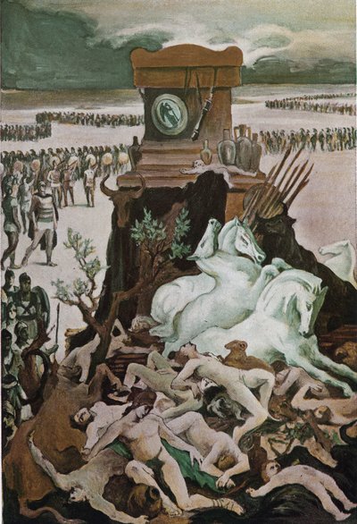 Patrokleen hautajaiset. Clement Gontierin (1876-1918) kuvitus Homeren "Iliadille" (Omero). Paris, Henri Laurens tekijältä Clement Gontier