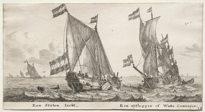 Erilaisia ​​laivoja ja näkymiä Amsterdamista (Verscheÿde Schepen en Gesichten van Amstelredam), osa II: Hollannin Admiraliteettijahti. Vartijan laiva tekijältä Clement de Jonghe