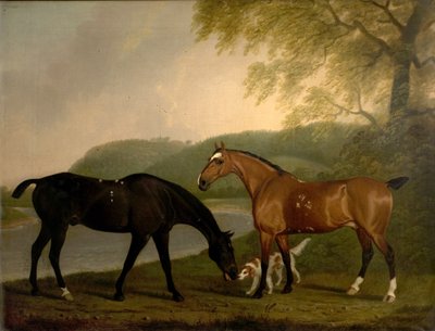 Hevoset ja koira maisemassa, n. 1830 tekijältä Clifton Tomson