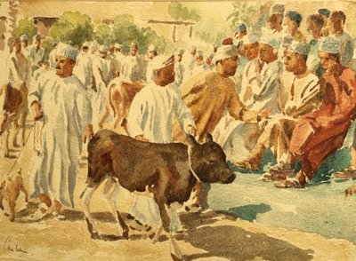 Karjamarkkinat, Nizwa, Oman (1), 2018 (akvarelli) tekijältä Clive Wilson