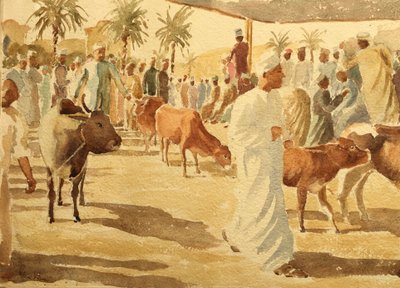 Karjamarkkinat, Nizwa, Oman (2), 2018 (akvarelli) tekijältä Clive Wilson