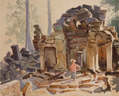 Ta Promhin sisäänkäynti - aikaisin aamulla, 2000 (vesivärimaalaus) tekijältä Clive Wilson