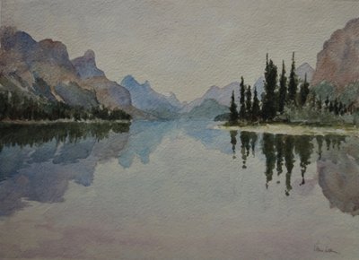 Maligne-järvi, iltaa kohti IMG_2026, 2016 (akvarelli) tekijältä Clive Wilson