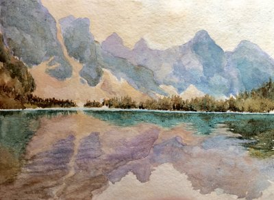 Moraine Lake (2), 2015 (akvarelli) tekijältä Clive Wilson