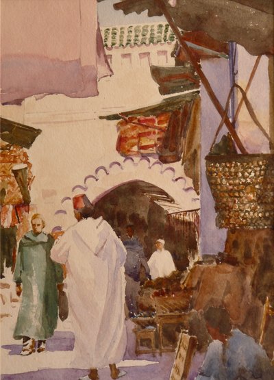 Souk des teinturiers, Marrakech, 2001 (vesiväri) tekijältä Clive Wilson