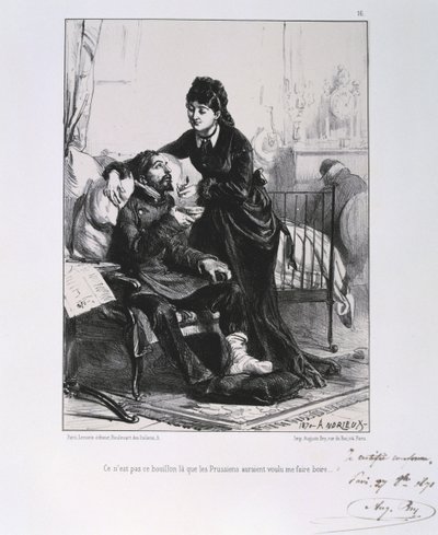 Ranskan ja Preussin sota 1870-1871: Haavoittunutta sotilasta hoidetaan ja ruokitaan. Clement August Andrieux