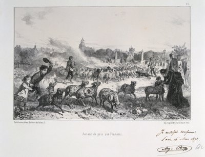 Ranskan ja Preussin sota 1870-1871: Lammaslauman karkottaminen estääkseen niitä joutumasta preussilaisten käsiin. Clement August Andrieux