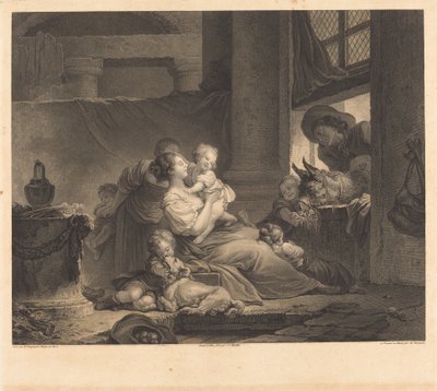 Maanviljelijän perhe tekijältä Clément Pierre Marillier and Antoine Louis Romanet after Jean Honoré Fragonard