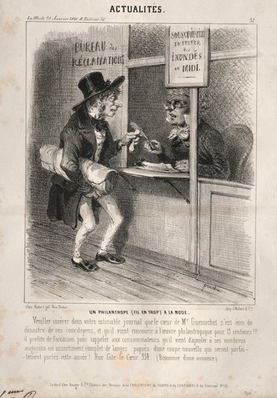Uutiset: Muodikas filantrooppi, 1841. tekijältä Clémente Pruche