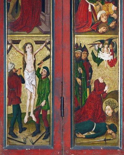 Pyhän Margaretan legenda, alttari Saint Madeleinen luostarista Strasbourgissa. tekijältä Coburg Master