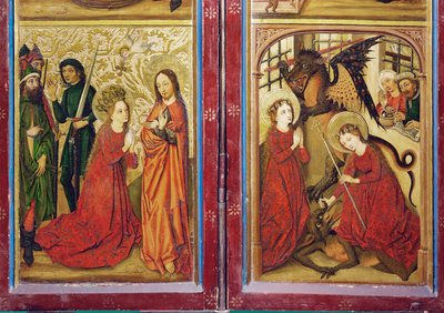 Pyhän Margaretan legenda, alttari Saint Madeleinen luostarista Strasbourgissa. tekijältä Coburg Master