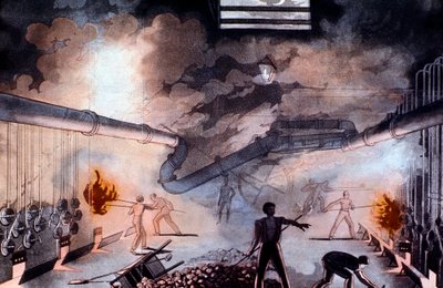Latausretortit Gas Light Establishmentissa, Brick Lane, Lontoo, 1822 tekijältä Colin Mackenzie