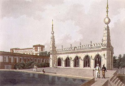Arcotin edesmenneen Nabobin palatsi, Madras, levy 5 teoksesta "Twenty Four Views in Hindostan", kaiverrettu Joseph Constantine Stadler (fl.1780-1812) pub. kirjoittanut Edward Orme (1774-n. 1820) 1803 (litho) tekijältä Colonel Francis Swain (after) Ward