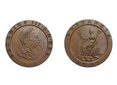 Kärrynpyörä kaksi penniä, 1797 (pronssi) tekijältä Conrad Heinrich Küchler