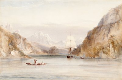 Beagle in the Murray Narrow, Tierra del Fuego (akvarelli paperille) tekijältä Conrad Martens