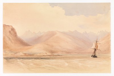 Tutkimusalus HMS Beagle Beagle-kanavassa, Etelä-Amerikassa. tekijältä Conrad Martens