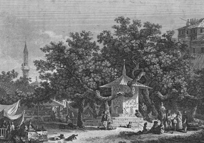 Näkymä lähellä Damaskuksen kaupunkia, kaivertanut Heath tekijältä Conrad Martin Metz