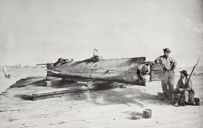 Konfederaation sukellusvene, Hunley (litho) tekijältä Conrad Wise Chapman