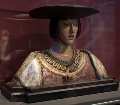 Charles V. Conrad Meitin (?) rintakuva. 1520-1530 (terrakotta ja puu) tekijältä Conrat Meit
