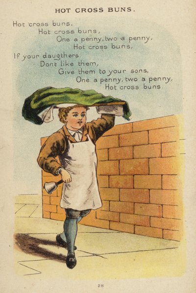 Lastenlaulu: Hot Cross Buns (chromolitho) tekijältä Constance Haslewood
