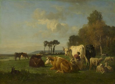 Nauta ja lampaat maisemassa, n. 1855 tekijältä Constant Emile Troyon