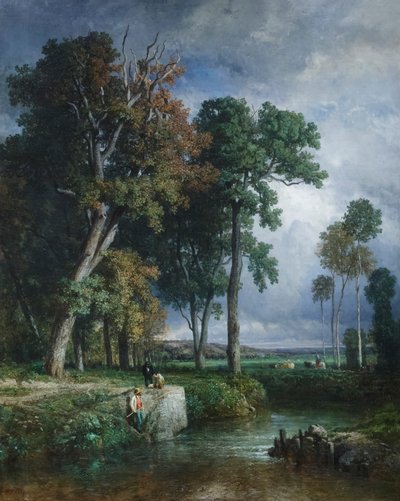 Kalastajat, noin 1850 (öljy kankaalle) tekijältä Constant Emile Troyon