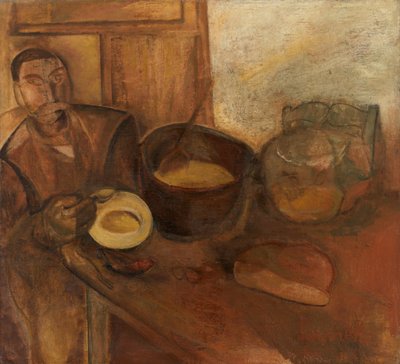Mies syö maitokeittoa (öljy kankaalle) tekijältä Constant Permeke
