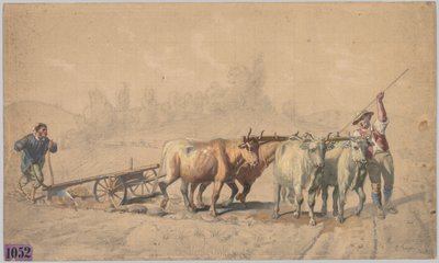 Neljä härkää vetää auraa, 1853. tekijältä Constant Troyon